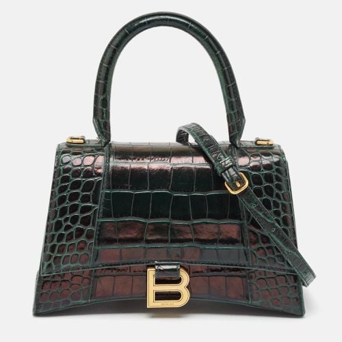 Balenciaga Green Croc Embossed Leather Small Hourglass Top Handle Bag - Balenciaga - Modalova