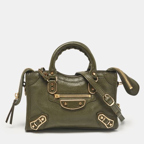 Balenciaga Olive Green Leather Nano City Metallic Edge Tote - Balenciaga - Modalova