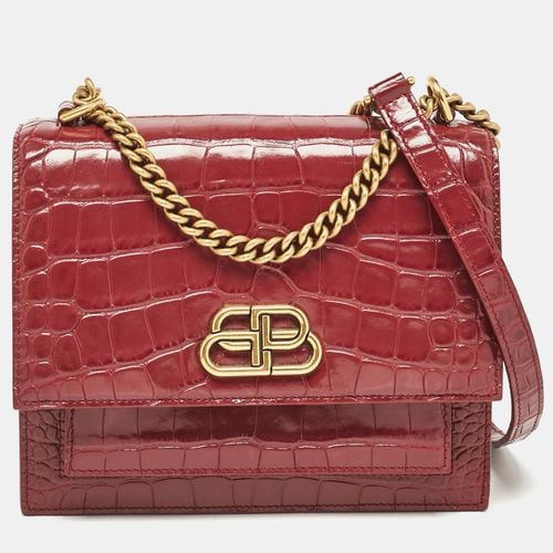 Balenciaga Burgundy Croc Embossed Leather Sharp Shoulder Bag - Balenciaga - Modalova