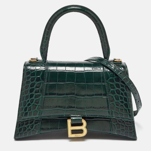 Balenciaga Dark Green Croc Embossed Leather Small Hourglass Top Handle Bag - Balenciaga - Modalova