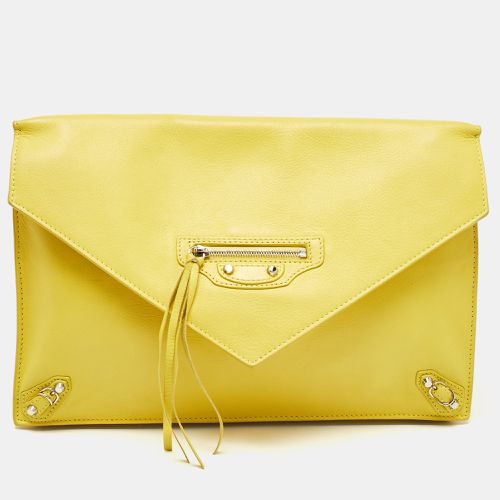 Balenciaga Jaune Soleil Leather Zip Papier Clutch - Balenciaga - Modalova