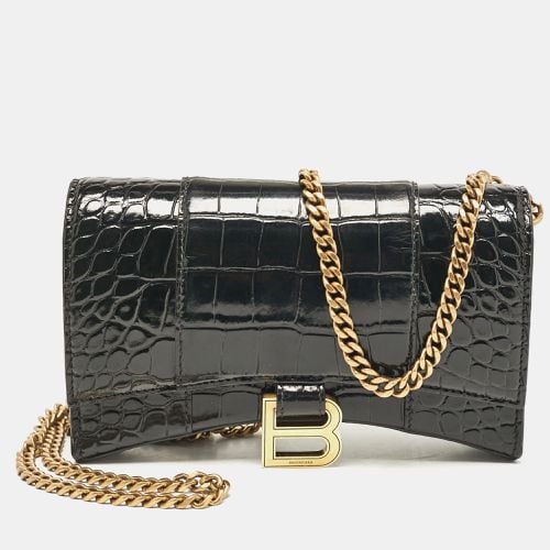 Balenciaga Black Croc Embossed Patent Leather Hourglass Wallet On Chain - Balenciaga - Modalova