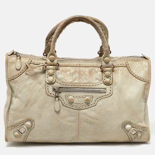 Balenciaga Light Grey Leather Brogue Work Tote - Balenciaga - Modalova