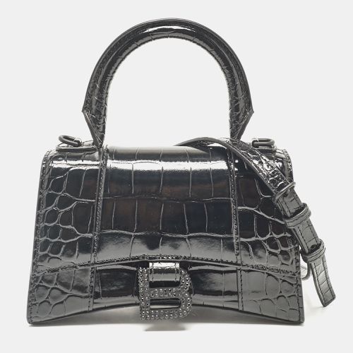 Balenciaga Black Croc Embossed Leather XS Embellished Hourglass Top Handle Bag - Balenciaga - Modalova