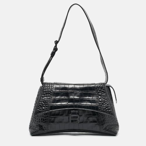 Balenciaga Black Croc Embossed Leather Small Soft Hourglass Shoulder Bag - Balenciaga - Modalova