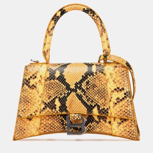 Balenciaga Yellow Small Python Embossed Hourglass Top Handle Bag - Balenciaga - Modalova