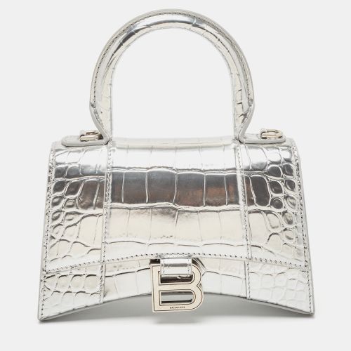 Balenciaga Silver Croc Embossed Patent Leather XS Hourglass Top Handle Bag - Balenciaga - Modalova