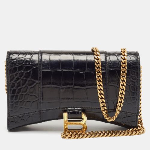 Balenciaga Black Croc Embossed Leather XS Hourglass Wallet on Chain - Balenciaga - Modalova