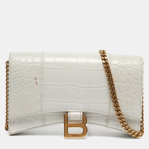 Balenciaga White Croc Embossed Leather Hourglass Wallet on Chain - Balenciaga - Modalova