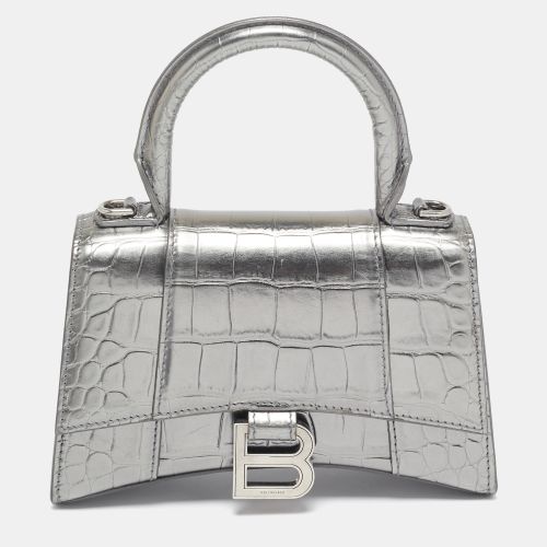 Balenciaga Silver Croc Embossed Patent Leather XS Hourglass Top Handle Bag - Balenciaga - Modalova