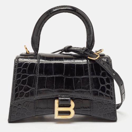 Balenciaga Black Croc Embossed Leather XS Hourglass Top Handle Bag - Balenciaga - Modalova