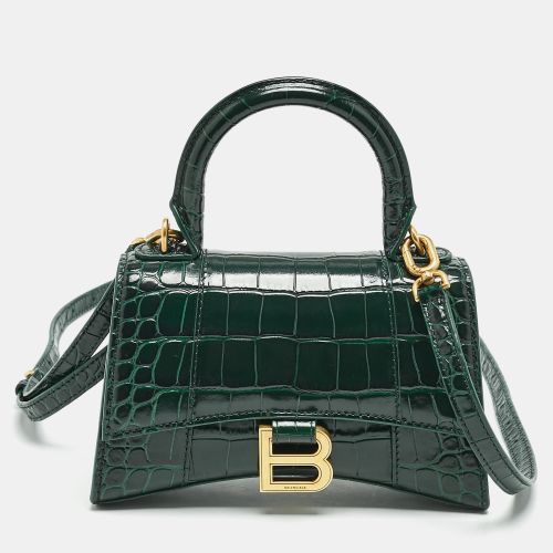 Balenciaga Green Croc Embossed Leather XS Hourglass Top Handle Bag - Balenciaga - Modalova