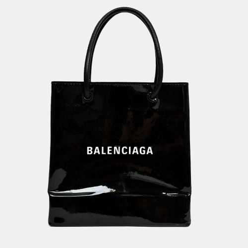 Balenciaga Black Patent Logo XXS Shopping Tote Bag With Strap - Balenciaga - Modalova