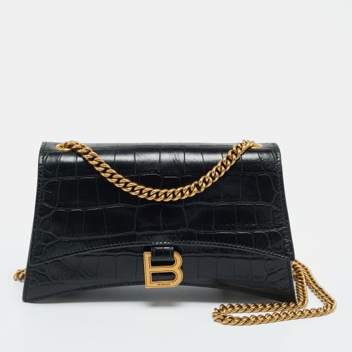 Balenciaga Black Croc Embossed Leather Small Hourglass Top Handle Bag - Balenciaga - Modalova