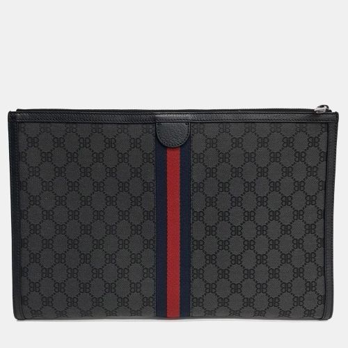 X Gucci Hacker Project Medium Black Monogram Canvas Leather Clutch Bag - Balenciaga - Modalova