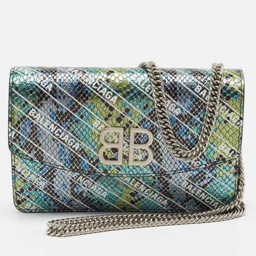 BB Monogram Snakeskin Embossed Leather Wallet On Chain - Balenciaga - Modalova