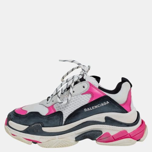 Balenciaga White/Pink Leather And Mesh Triple S Platform Sneakers Size 38 - Balenciaga - Modalova