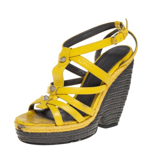 Balenciaga Yellow Leather Wedge Ankle Strap Sandals Size 38 - Balenciaga - Modalova