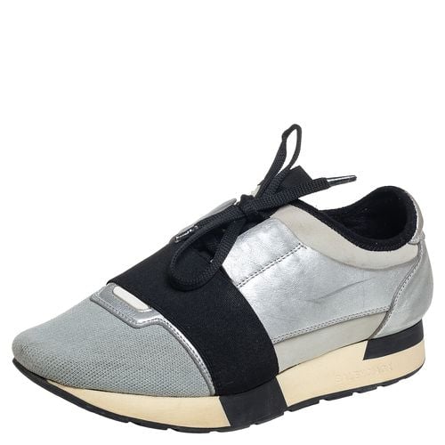 Balenciaga Grey/Silver Leather And Knit Fabric Race Runner Sneakers Size 38 - Balenciaga - Modalova