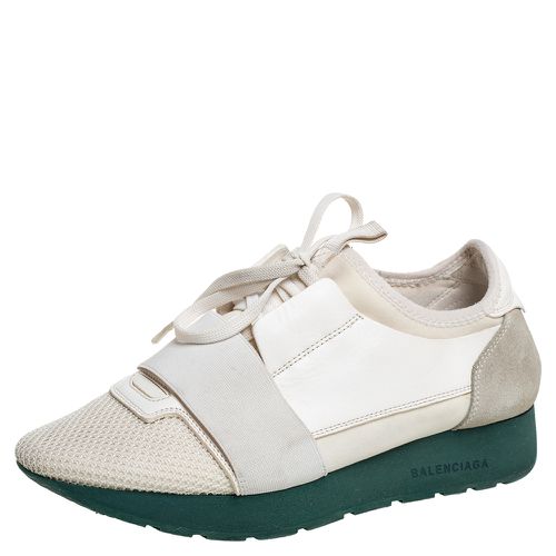 Balenciaga White Mesh And Leather Race Runner Low Top Sneakers Size 37 - Balenciaga - Modalova