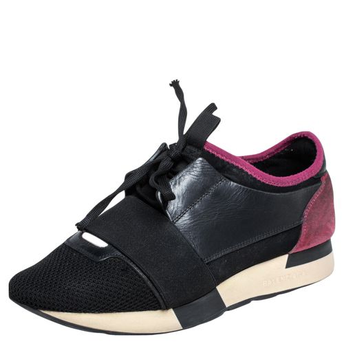 Balenciaga Black/Pink Leather And Mesh Race Runner Sneakers Size 38 - Balenciaga - Modalova