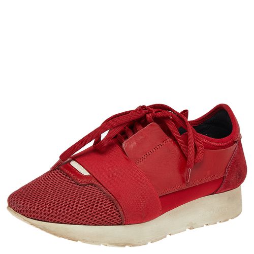 Balenciaga Red Mesh,Leather and Suede Race Runner Low Top Sneakers Size 38 - Balenciaga - Modalova