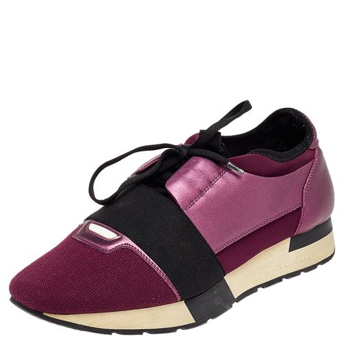 Burgundy/ Leather And Canvas Race Runner Sneakers Size 40 - Balenciaga - Modalova