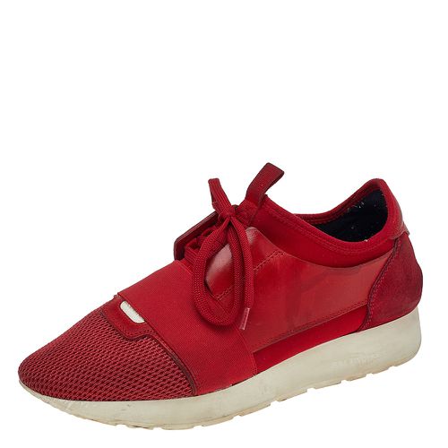 Balenciaga Red Mesh And Leather Race Runner Low Top Sneakers Size 39 - Balenciaga - Modalova