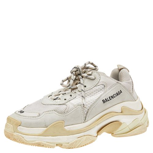 Balenciaga Grey/Beige Leather and Mesh Triple S Sneakers Size 39 - Balenciaga - Modalova