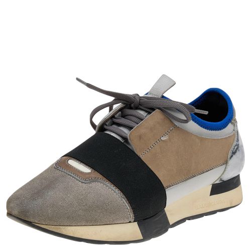 Balenciaga Grey Leather And Suede Race Runner Low Top Sneakers Size 39 - Balenciaga - Modalova