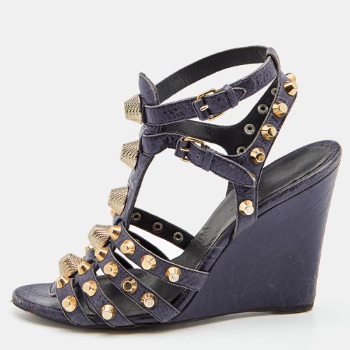 Balenciaga Navy Blue Leather Arena Studded Gladiator Wedge Sandals Size 40 - Balenciaga - Modalova