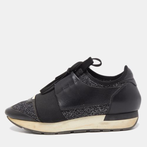 Balenciaga Black Leather and Metallic Fabric Race Runner Sneakers Size 37 - Balenciaga - Modalova