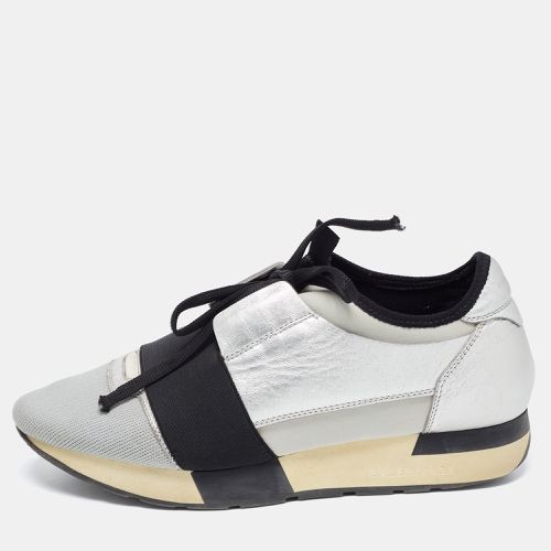 Balenciaga Grey/Silver Leather and Knit Fabric Race Runner Sneakers Size 38 - Balenciaga - Modalova