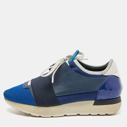 Balenciaga Blue/White Patent,Mesh and Leather Race Runner Sneakers Size 36 - Balenciaga - Modalova