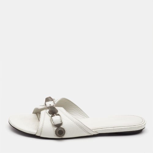 Balenciaga White Leather Cagole Flat Slides Size 36 - Balenciaga - Modalova