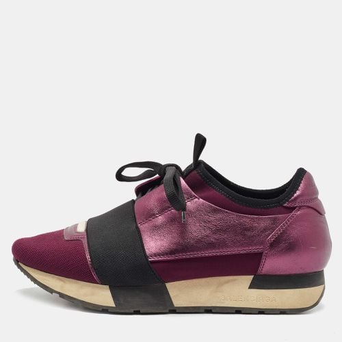 Banciaga Purple/Black Leather and Fabric Race Runner Sneakers Size 36 - Balenciaga - Modalova