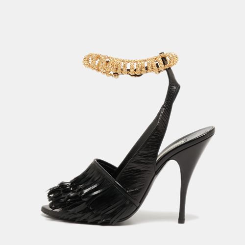 Balenciaga Black Fringe Leather Chain Detail Ankle Strap Sandals Size 39 - Balenciaga - Modalova