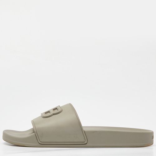 Balenciaga Grey Rubber BB Logo Flat Slides Size 39 - Balenciaga - Modalova