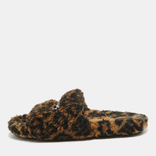 Balenciaga Brown/Black Fur Leopard Print Flat Slides Size 39 - Balenciaga - Modalova