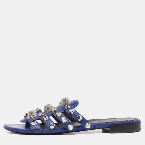 Navy Leather Arena Studded Flat Sandals Size 38 - Balenciaga - Modalova