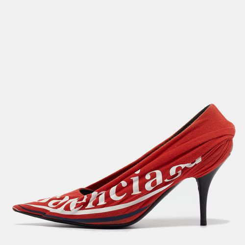 Balenciaga Red Pleated Fabric Logo Print Knife Pumps Size 38 - Balenciaga - Modalova