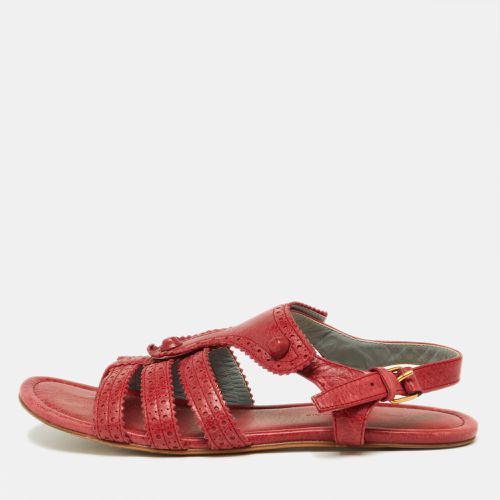 Balenciaga Red Leather Arena T-Strap Flat Sandals Size 39 - Balenciaga - Modalova