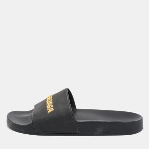 Balenciaga Black Rubber Embossed Logo Pool Slides Size 41 - Balenciaga - Modalova