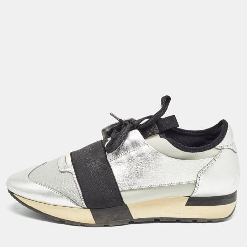 Balenciaga Silver/Grey Leather and Knit Fabric Race Runner Sneakers Size 40 - Balenciaga - Modalova