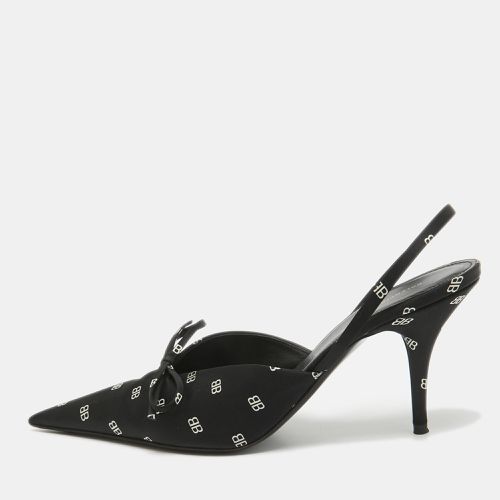 Balenciaga Black BB Print Satin Knife Slingback Pumps Size 38 - Balenciaga - Modalova