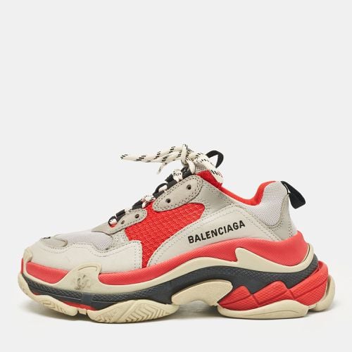 Balenciaga Grey/Red Faux Leather and Mesh Triple S Sneakers Size 37 - Balenciaga - Modalova