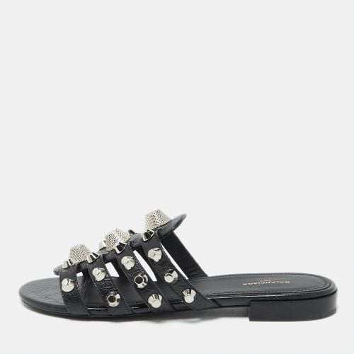 Balenciaga Black Leather Arena Flat Slides Size 36.5 - Balenciaga - Modalova