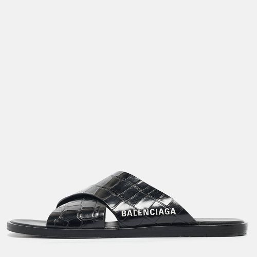 Balenciaga Black Croc Embossed Leather Flat Slides Size 41.5 - Balenciaga - Modalova