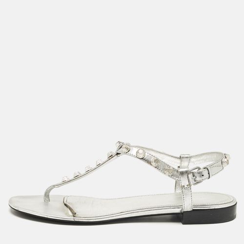 Balenciaga Silver Leather Slingback Flat Sandals Size 39 - Balenciaga - Modalova