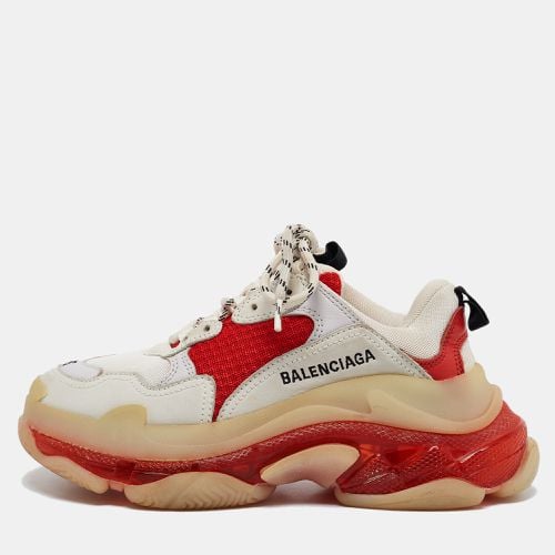 Balenciaga White/Red Leather and Mesh Triple S Clear Sole Sneakers Size 36 - Balenciaga - Modalova